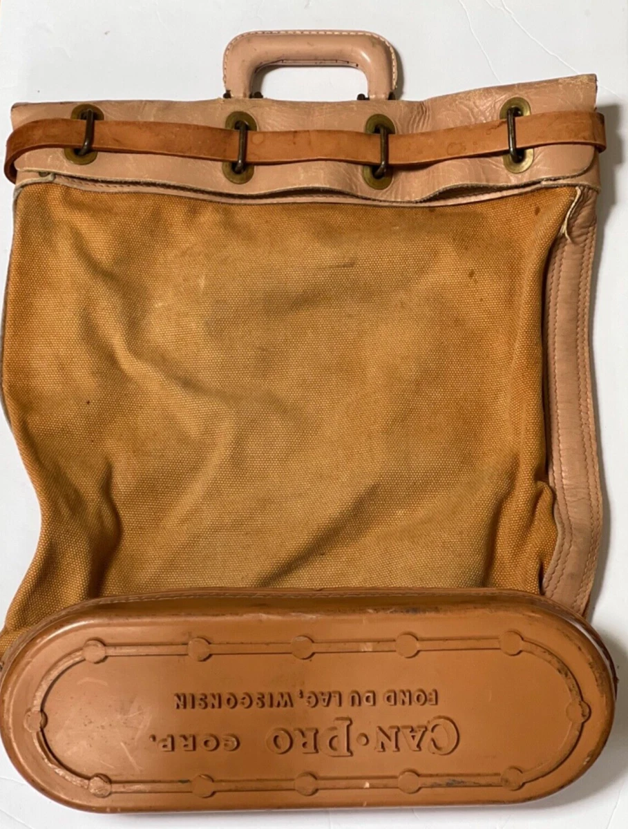 CAN PRO Corp. Vintage Fond Du Lac LEATHER Canvas Bank Money Tote Transport Bag