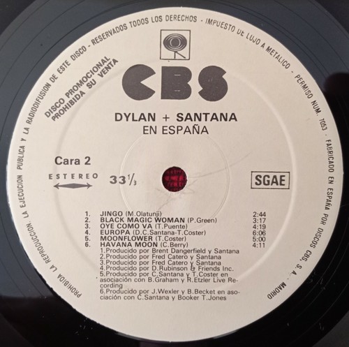 BOB DYLAN + SANTANA ** En España ** VERY RARE 1984 Spain PROMO LP - Picture 4 of 4