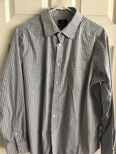 George Classic Fit Button Down Shirt Mens Sz L 42-44 Blue White Plaid