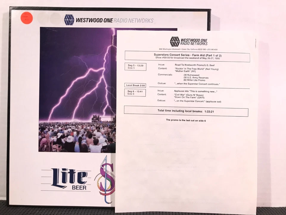 Westwood One Superstars Concert 1990 FARM AID MELLENCAMP RAIT REED GUNS N ROSES - Image 3 of 4