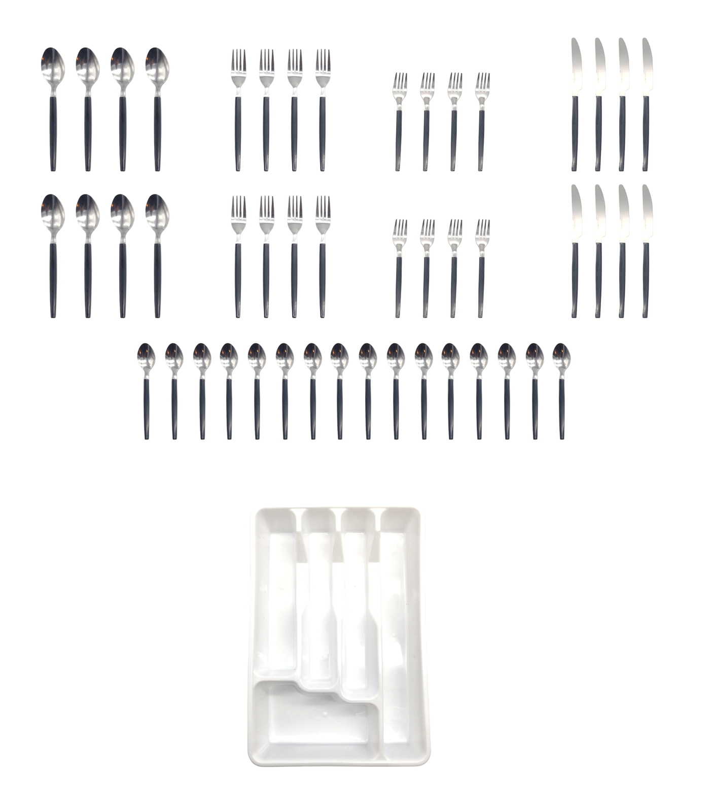 Mainstays 49 Piece Stainless Steel Plastic Flatware Set with Tray,Service for 8