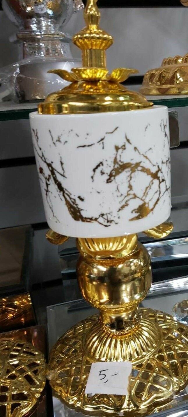 Arabian Incense Burner Bakhoor Crystal Glass & Metal Gold Traditional