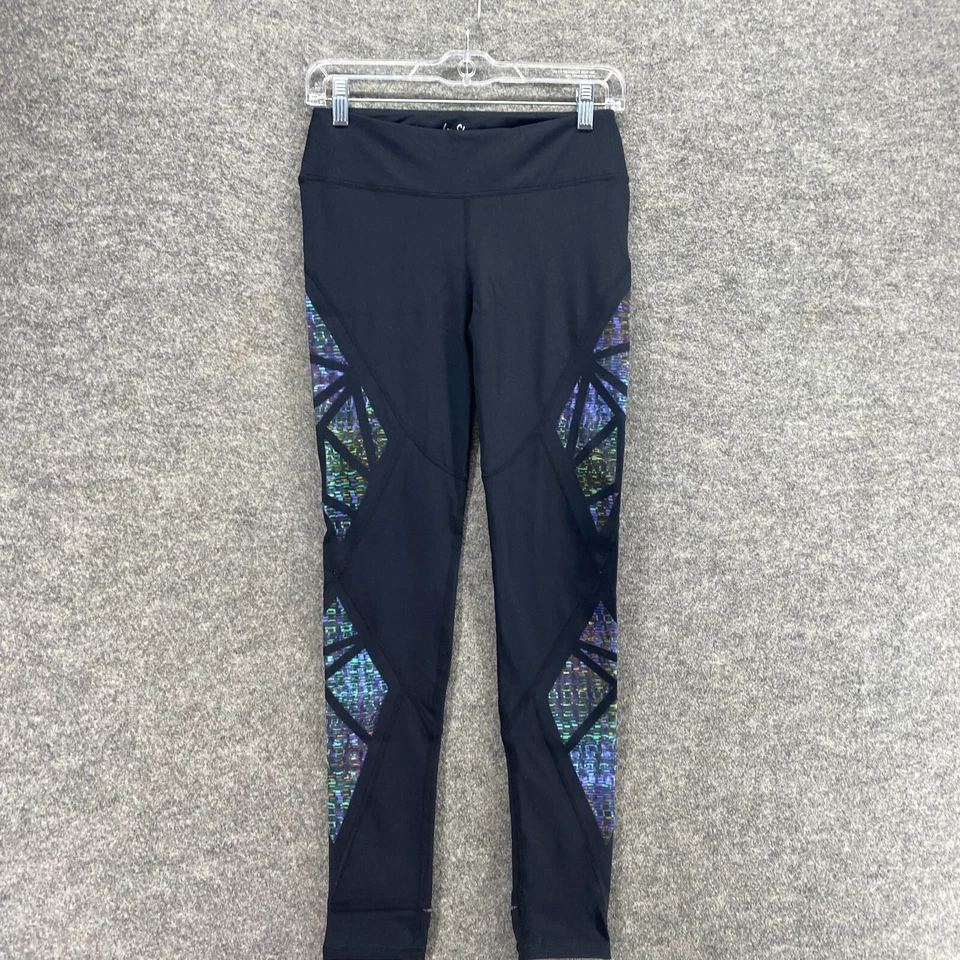 Leggings Ivy Sky Activewear Feminina S Pequena Preta Geométrica Cintura Média Capri Pull On - Imagem 3 de 4