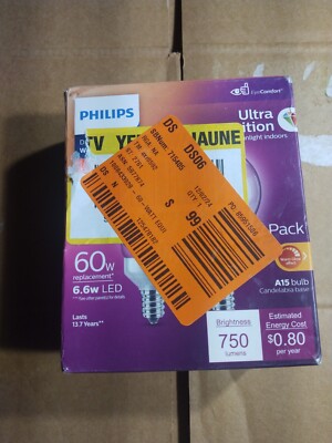 (2-Pk) Philips A15 Ultra Definition LED Bulb Soft White 60W Equivalent 2700K 