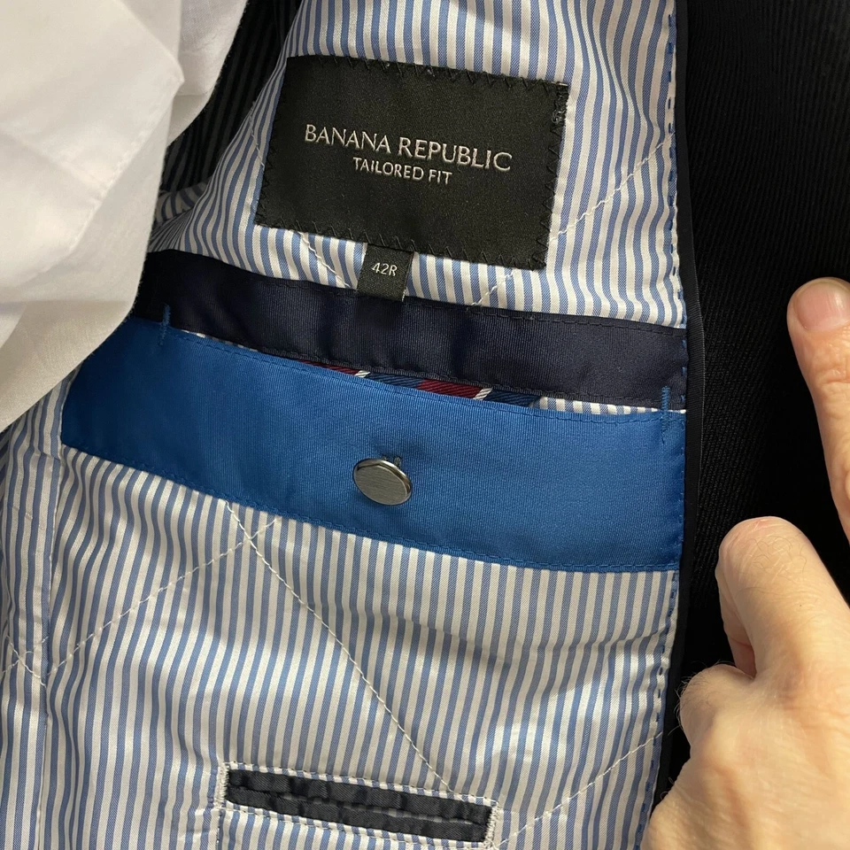 Banana Republic TAILORED FIT Navy Sport Coat SURGEON CUFF Jacket Wool Blazer 42 - Image 4 of 4