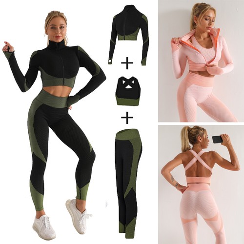 Women Long Sleeve Yoga Set Zipper Top 