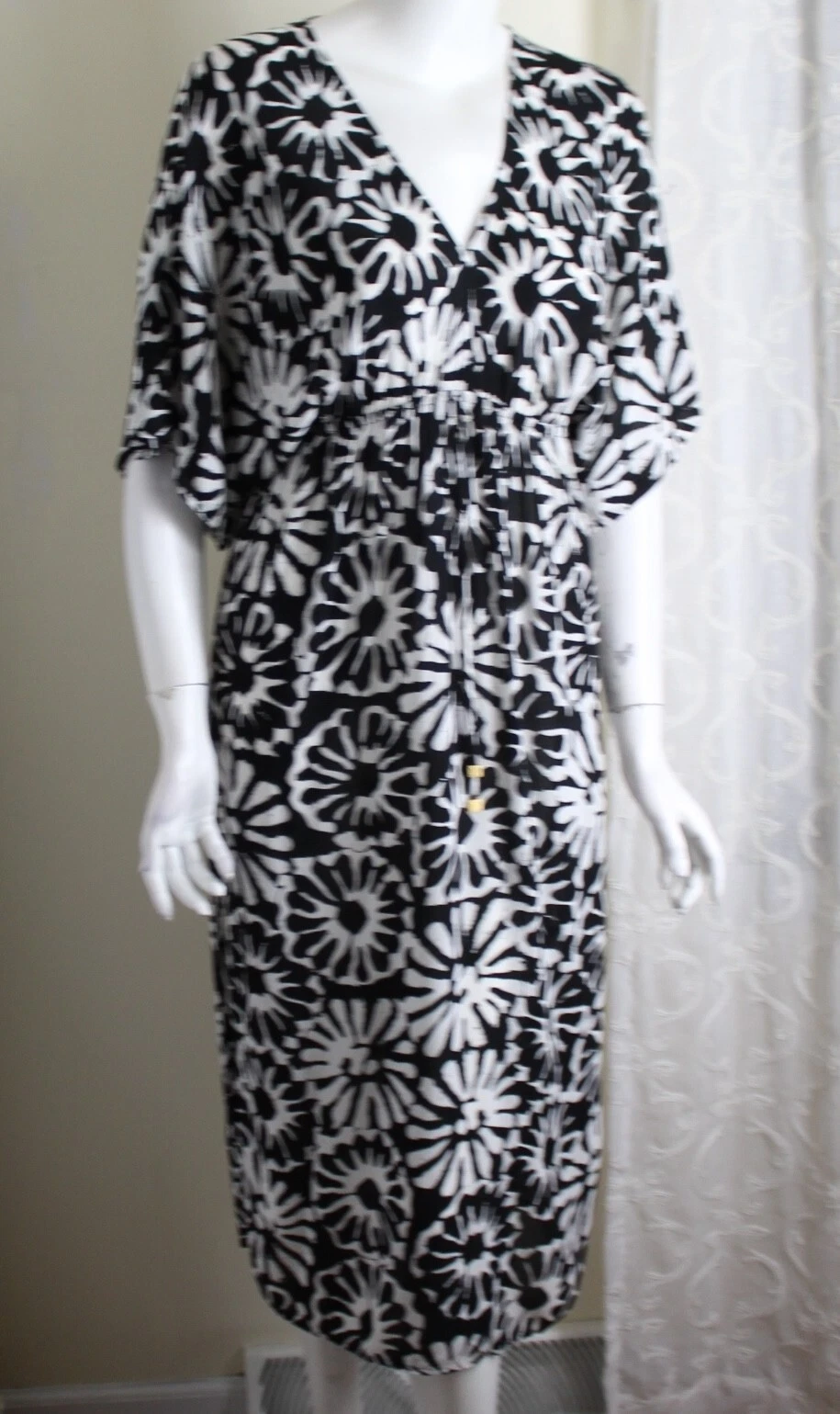 Abito pullover Tory Burch taglia XS nero bianco rayon astratto sfiato laterale Matisse