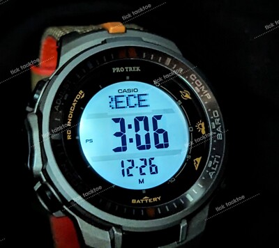 RARE Casio Protrek Solar Wave-ceptor PRW3000B Green Orange Fabric