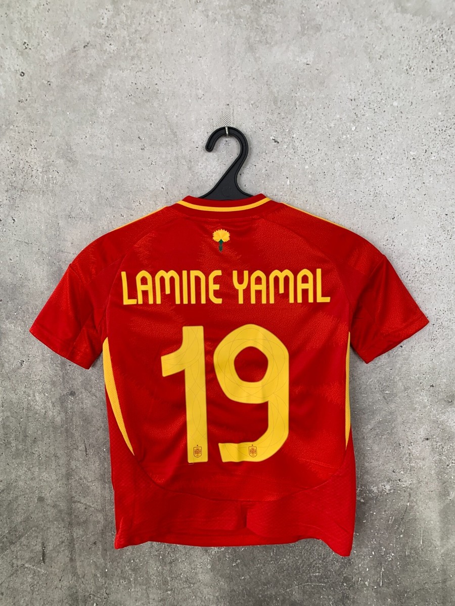 SPAIN 2024 2025 HOME FOOTBALL SHIRT #19 LAMINE YAMAL ADIDAS 9-10