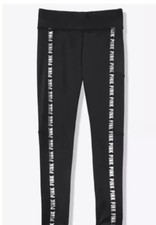 M Victoria  s Secret PINK Fleece Lined Leggings Warm Black Logo Yoga Pants Medium