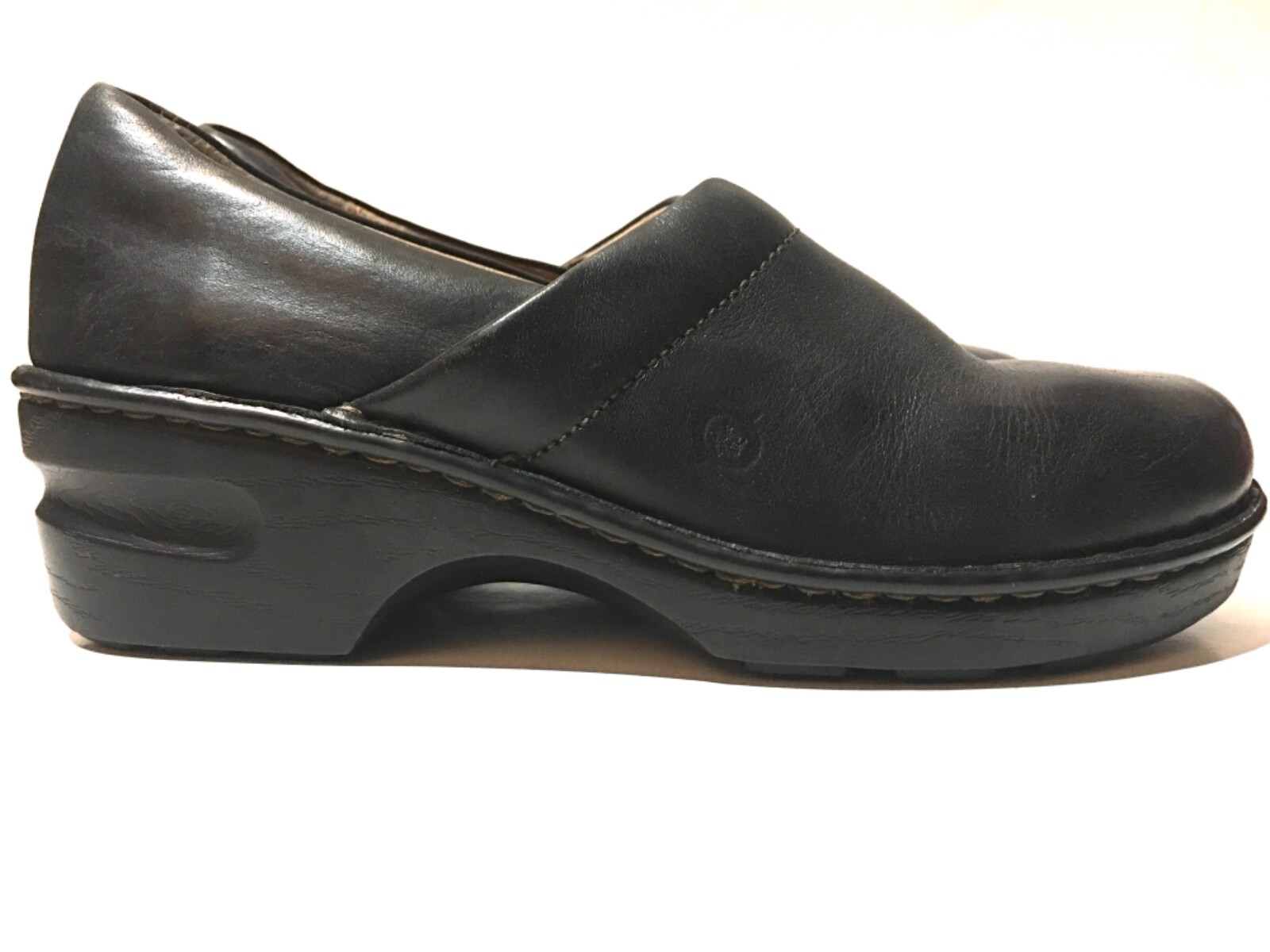 BORN BLACK LEATHER CLOGS LADIES SIZE 8M SLIP-ON COMFORTABLE WORK SHOES