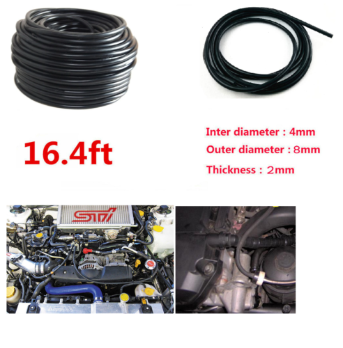 Black Car Engine 4mm Silicone Vacuum Tube Hose Silicon Tubing 16.4ft 5 Meters - Afbeelding 1 van 1
