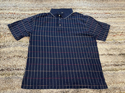 Ping Golf Polo Shirt Large Navy Blue Check Double Mercerized Cotton Short Sleeve