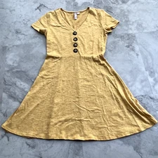 Alya Henley Skater Dress Size Small S Yellow Button Neckline