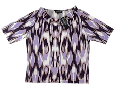 NWT Jones New York Blouse Womens 2X Purple Tie Dye Look Cowl Neck Colorful Art