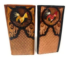 MEN'S WESTERN COWBOY WALLET GENUINE LEATHER LONG BI FOLD TALL ROOSTER WALLET