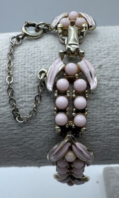 Vintage Signed CORO Bracelet Pink Leaves and Berries
