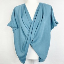 Mobius Twist Front Poncho Sweater Womens Boho Artsy Teal Short Sleeve One Size
