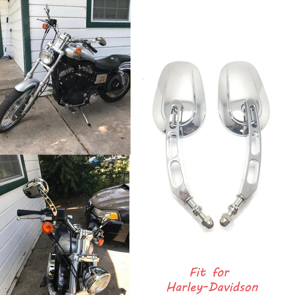 Espejos retrovisores laterales cromados de vástago largo para motocicleta Harley Davidson Road King personalizados Foto 2 de 4