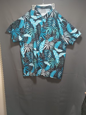 Palm Leaf Hawaiian Blue Button Up Shirt Men's Size 3XL