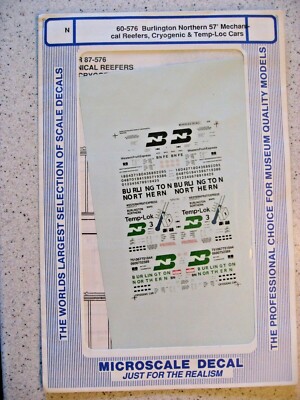 Microscale Decal N 60-576 Burlington Northern 57' Mechanical Reefers, Cryogenic