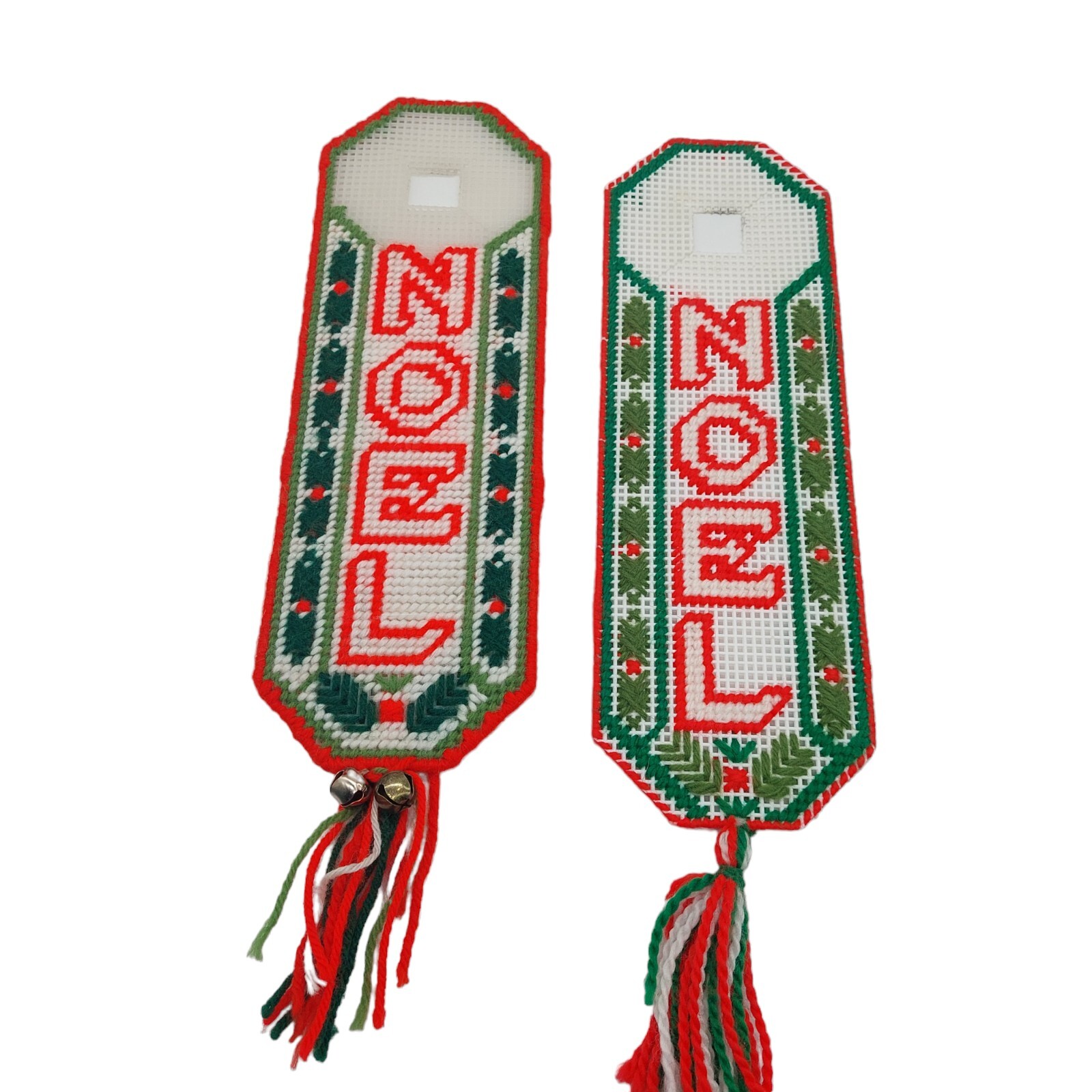 Vintage Christmas Plastic Canvas Needlepoint Door Hangers Noel Decor