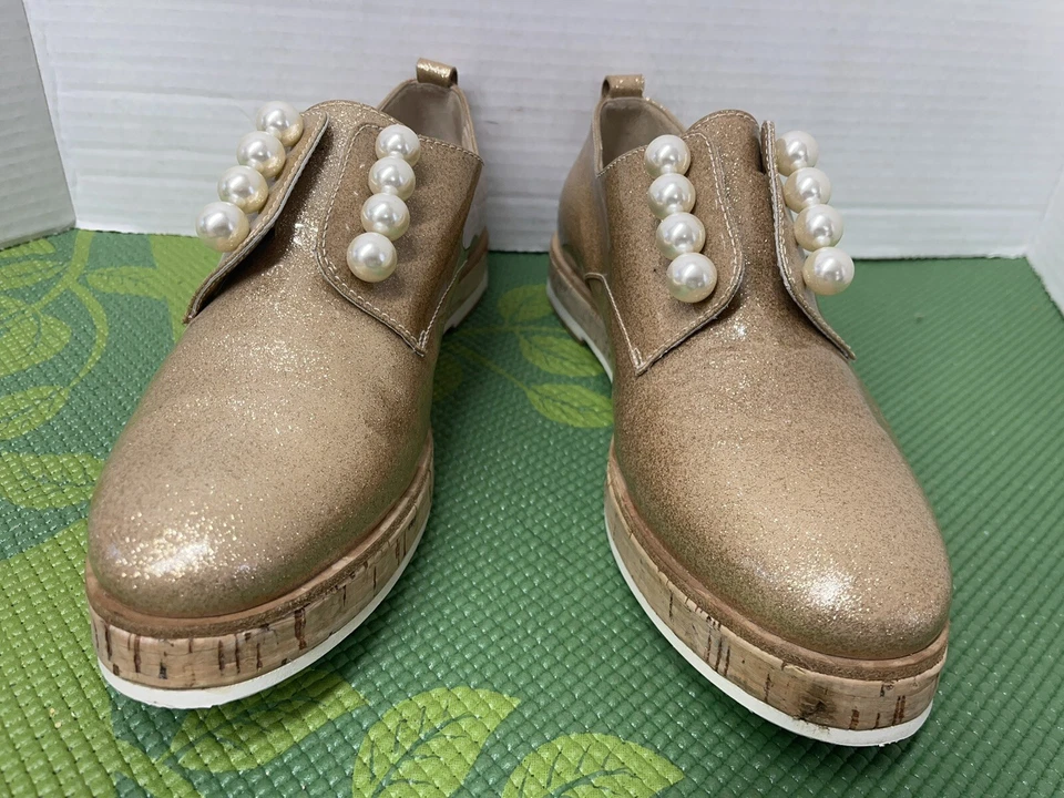 Zapato Oxford AGL Attilio Giusti Leomruni Oro Brillo Corcho Plataforma Talla 8,5 Foto 3 de 4