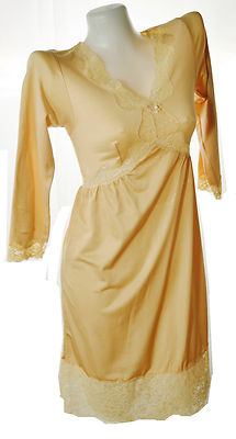 Women's full slip 3/4 sleeve lace trim nylon polyester dress no.32  size S-32