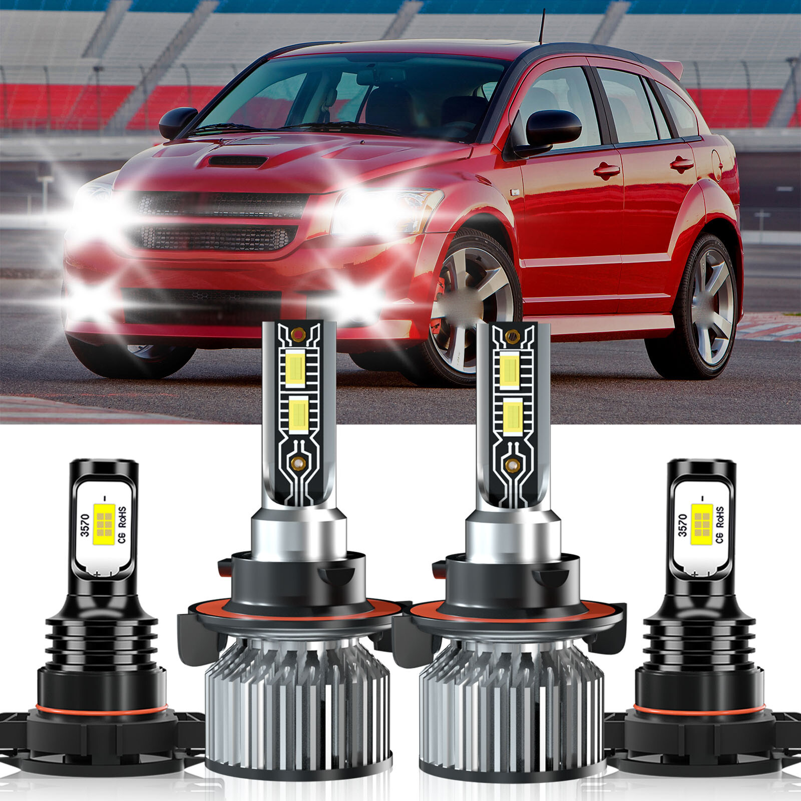 2007-2012 Dodge Caliber LED Headlight and Fog Light Bulb Combo 6500K
