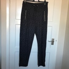 M Co Blue Leopard Print Trousers Size 10 L27 Zip Pockets Elastic Waist