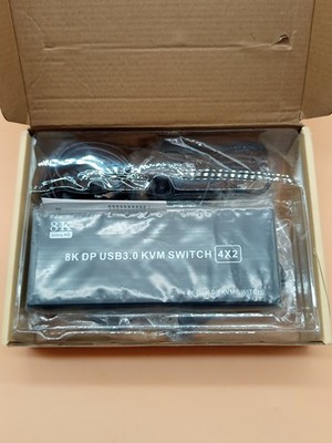 8K 60Hz Displayport+HDMI Dual Monitor KVM Switch  4 PCs, USB 3.0 KVM Switch 4x2