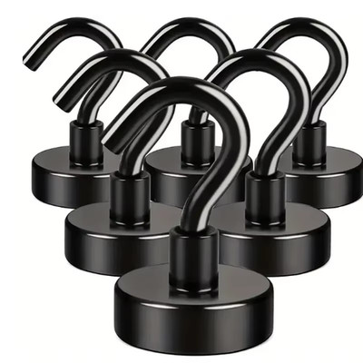 6Pcs Black Magnetic Hook 15 Lbs (Approx 7Kg) Indoor Hangings, Kitchens, Workplac