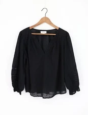 VELVET By Graham & Spencer V-Neck Peasant Blouse Black M $148 A3 204