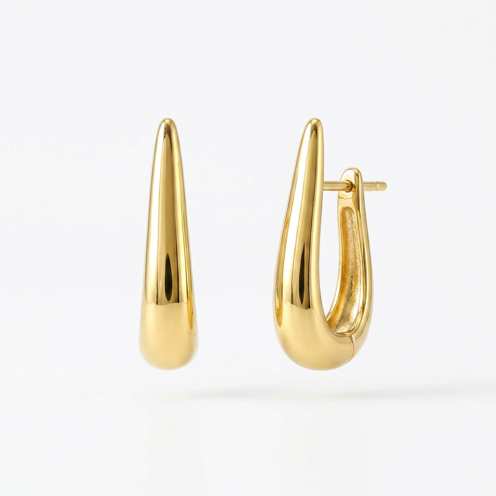18K Gold Teardrop Huggie Hoop Earrings Puffy Chunky Minimalist Gift for Her