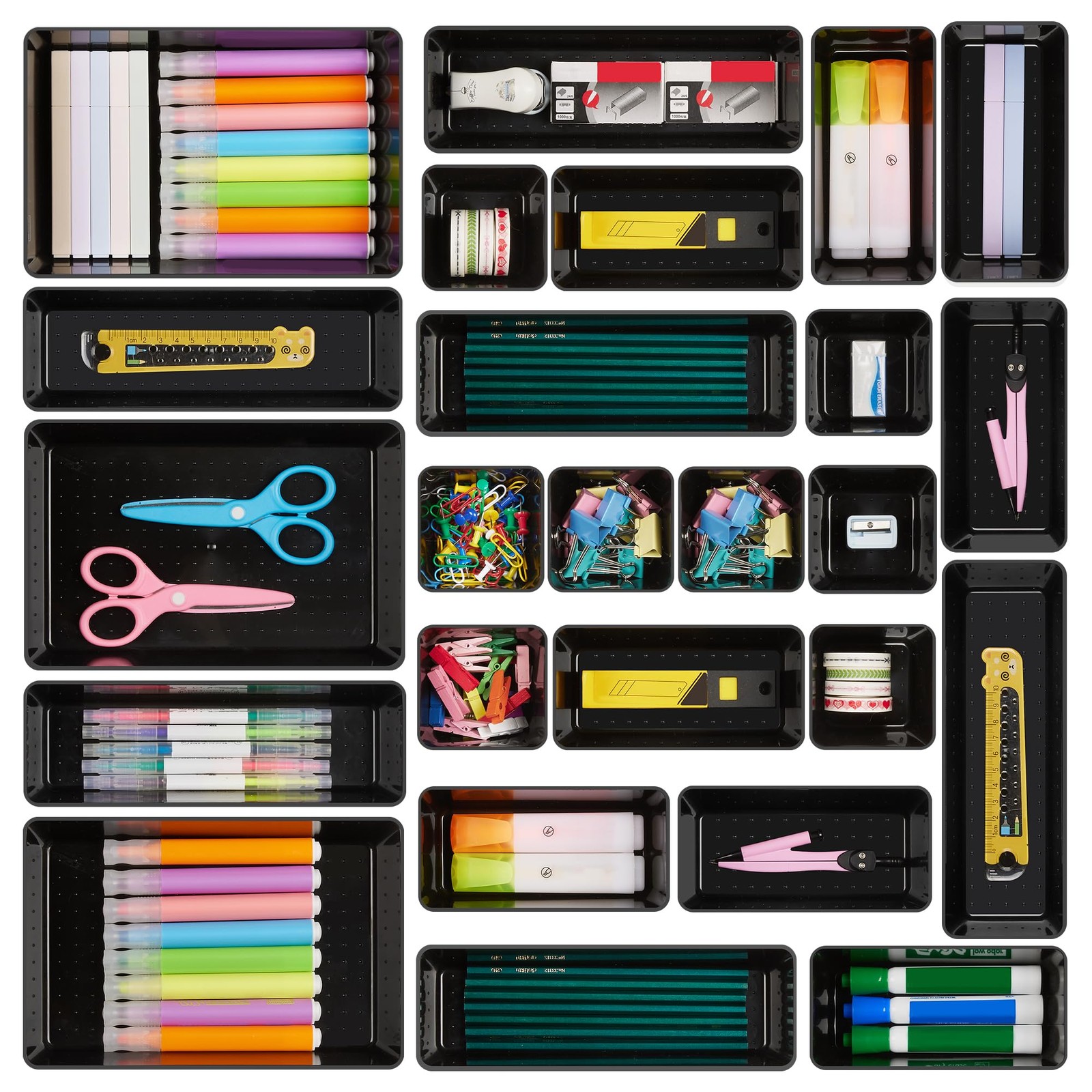 25-Piece 4-Size Versatile Plastic Drawer Organizer Set for Office Desk Storage-image