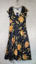Chaps Bold Floral Maxi Dress Womens Large Black Scoop Neck Stretch Cotton NWT