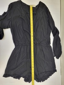 L.A. Hearts Romper Womens Medium Black Surplice Wrap Long Sleeve Ruffle Hem