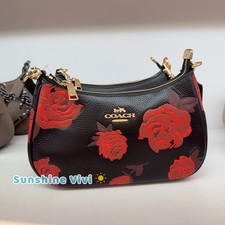 NWT Coach Teri Shoulder Bag With Floral Print CCE28 Black/Red