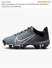 Nike Hyperdiamond 4 Keystone GG Youth Softball Cleats 1.5Y Grey Black CZ5919-007