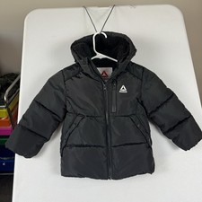 Reebok Quilted Jacket Boys 4T Black Button Pockets Fleece Lined
