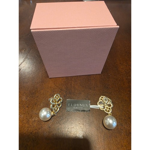 Floysun Jewelry Gold Tone Filigree Faux Pearl Drop Earrings NIB