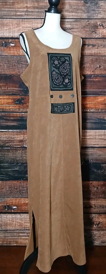 Vestido Amanda Smith Maxi Jumper PL Grande Pequeno Macacão Camurça Artificial Marrom Vintage - Imagem 4 de 4