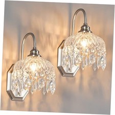 2-Pack Vintage Wall Sconce,Glass Crystal Wall Sconce,Matte 2-Pack Nickel 