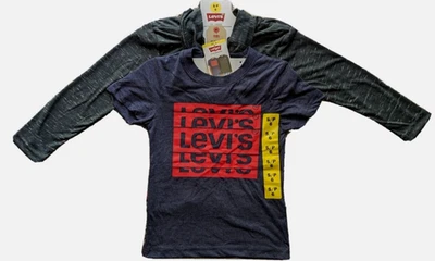 LEVI'S Kids Boys Levis T Shirt 2-Pack Black Hoodie & Navy Blue T-Shirt Set Small Age 6
