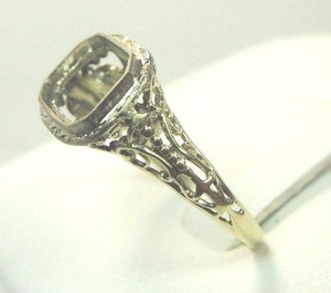 Antique Art Deco Setting Mounting 14K Two Tone 8MM x 7MM Ring Size 4.75 UK-J
