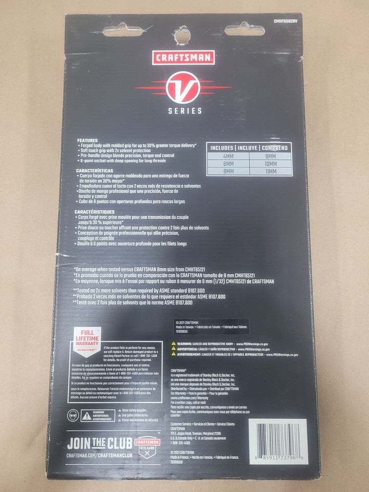 CRAFTSMAN V - SERIES Metric Hex Nut Driver Set CMHT65629V W/ STORAGE ...