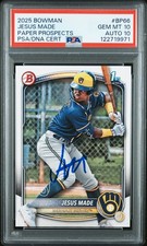 JESUS MADE SIGNED 2025 BOWMAN PAPER 1ST ROOKIE RC GEM MINT PSA 10 AUTO 10