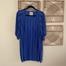 Kenland Linen Japan Blouse Top Tunic Blue Lagenlook European Flax Sz L NWT B13