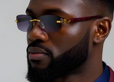 FASHION RIMLESS SQUARE METAL WOOD PRINT MIGOS SMALL FRAME HIP HOP NEW SUNGLASSES