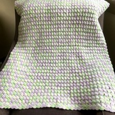 Crochet RARE Baby Lap Blanket. Colors: Baby Green, Lavender, Yellow, Pink. Soft.